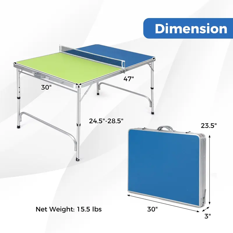 Goplus Klappbarer Tischtennistisch, zu 100 % vormontiert, inkl. Netz und 2 Schlägern (blau & grün – 120 cm)