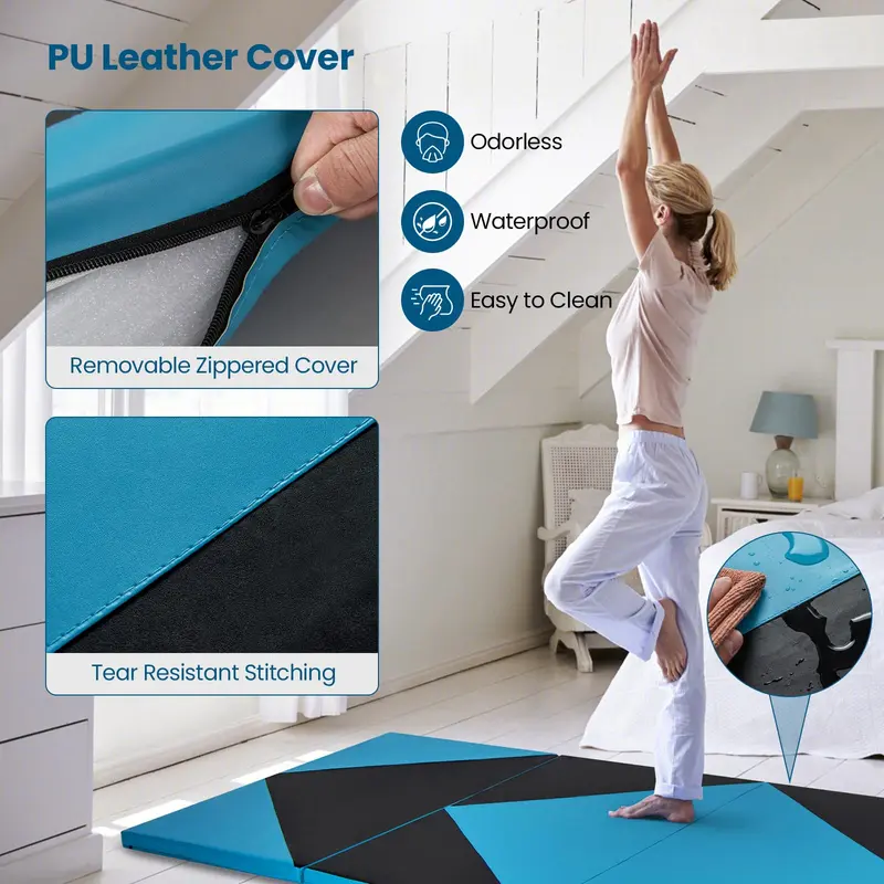 GoPlus-Klappbarer Turnmatte, 300 x 117 x 5 cm (10' x 4' x 2''), dick gepolstert mit PU-Leder-Oberfläche und Klettverschlüssen