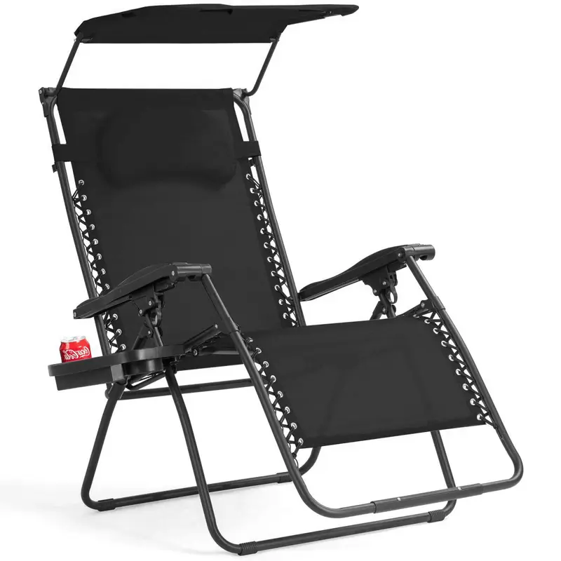 Goplus Klappbarer Zero-Gravity-Liegestuhl mit breiter Sitzfläche für Außenbereiche – Strand, Terrasse, Pool – inkl. Sonnenschutzdach