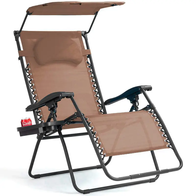 Goplus Klappbarer Zero-Gravity-Liegestuhl mit breiter Sitzfläche für Außenbereiche – Strand, Terrasse, Pool – inkl. Sonnenschutzdach