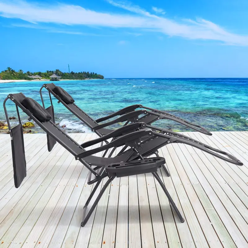 Goplus Klappbarer Zero-Gravity-Liegestuhl mit breiter Sitzfläche für Außenbereiche – Strand, Terrasse, Pool – inkl. Sonnenschutzdach