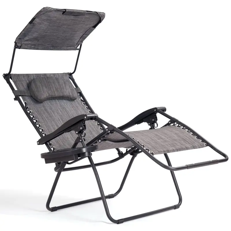 Goplus Klappbarer Zero-Gravity-Liegestuhl mit breiter Sitzfläche für Außenbereiche – Strand, Terrasse, Pool – inkl. Sonnenschutzdach