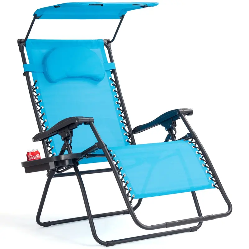 Goplus Klappbarer Zero-Gravity-Liegestuhl mit breiter Sitzfläche für Außenbereiche – Strand, Terrasse, Pool – inkl. Sonnenschutzdach
