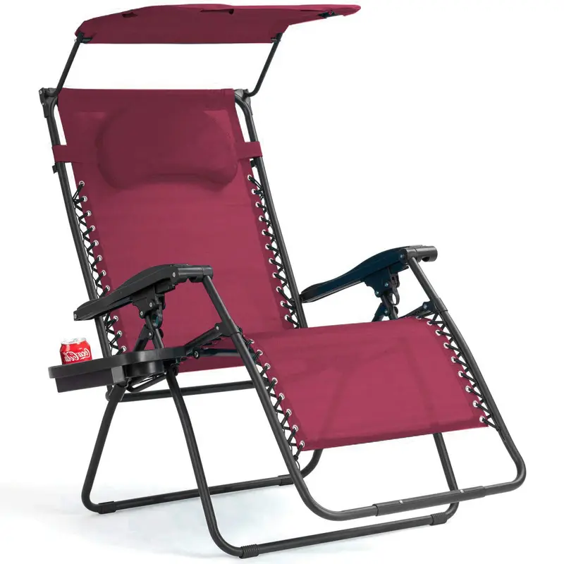 Goplus Klappbarer Zero-Gravity-Liegestuhl mit breiter Sitzfläche für Außenbereiche – Strand, Terrasse, Pool – inkl. Sonnenschutzdach