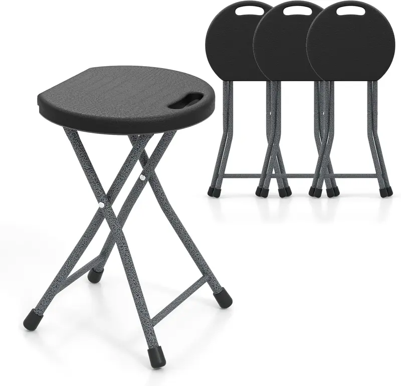 Goplus Klapphocker – zusammenklappbarer runder Hocker mit Tragegriff für Angeln, Wandern, Gartenarbeit und Grillpartys