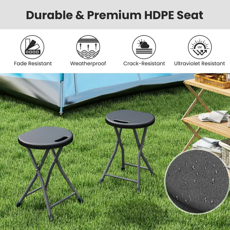 Goplus Klapphocker – zusammenklappbarer runder Hocker mit Tragegriff für Angeln, Wandern, Gartenarbeit und Grillpartys