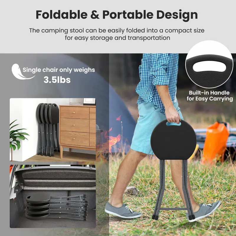 Goplus Klapphocker – zusammenklappbarer runder Hocker mit Tragegriff für Angeln, Wandern, Gartenarbeit und Grillpartys