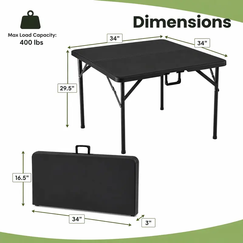 Goplus-Klapptisch, 34" | Quadratischer faltbarer Kartentisch für Innen- und Außenbereich