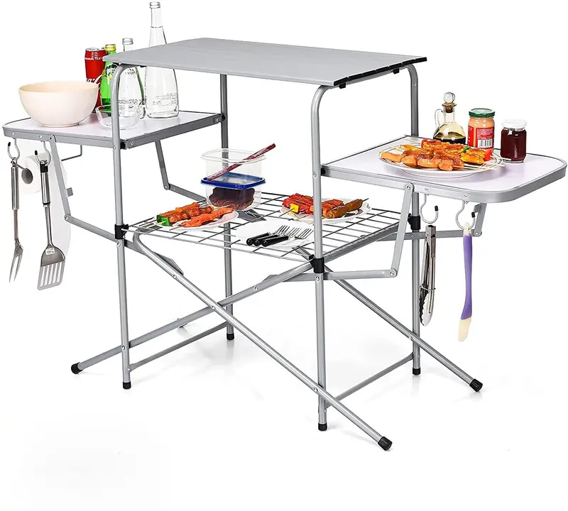 GoPlus-Klapptisch für Grillen, Aluminium-Außenküchentisch für Camping mit 26" Haupt-Arbeitsfläche