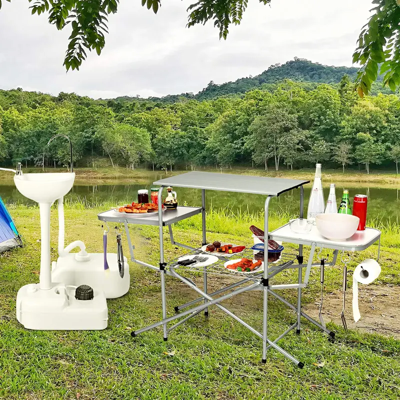 GoPlus-Klapptisch für Grillen, Aluminium-Außenküchentisch für Camping mit 26" Haupt-Arbeitsfläche 2