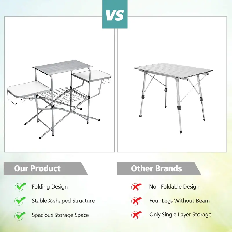 GoPlus-Klapptisch für Grillen, Aluminium-Außenküchentisch für Camping mit 26" Haupt-Arbeitsfläche