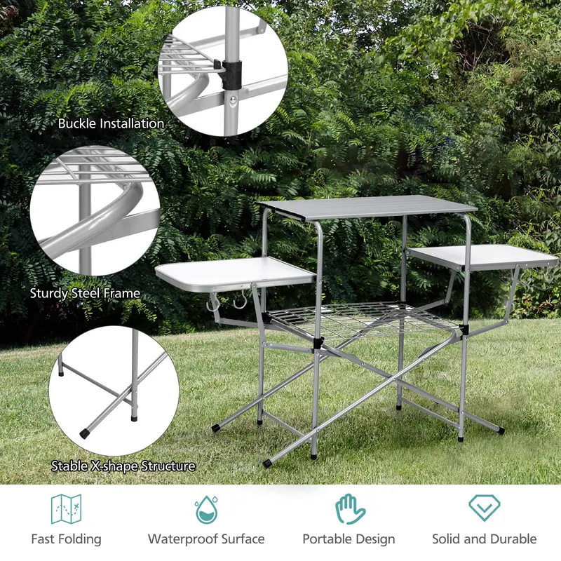 GoPlus-Klapptisch für Grillen, Aluminium-Außenküchentisch für Camping mit 26" Haupt-Arbeitsfläche