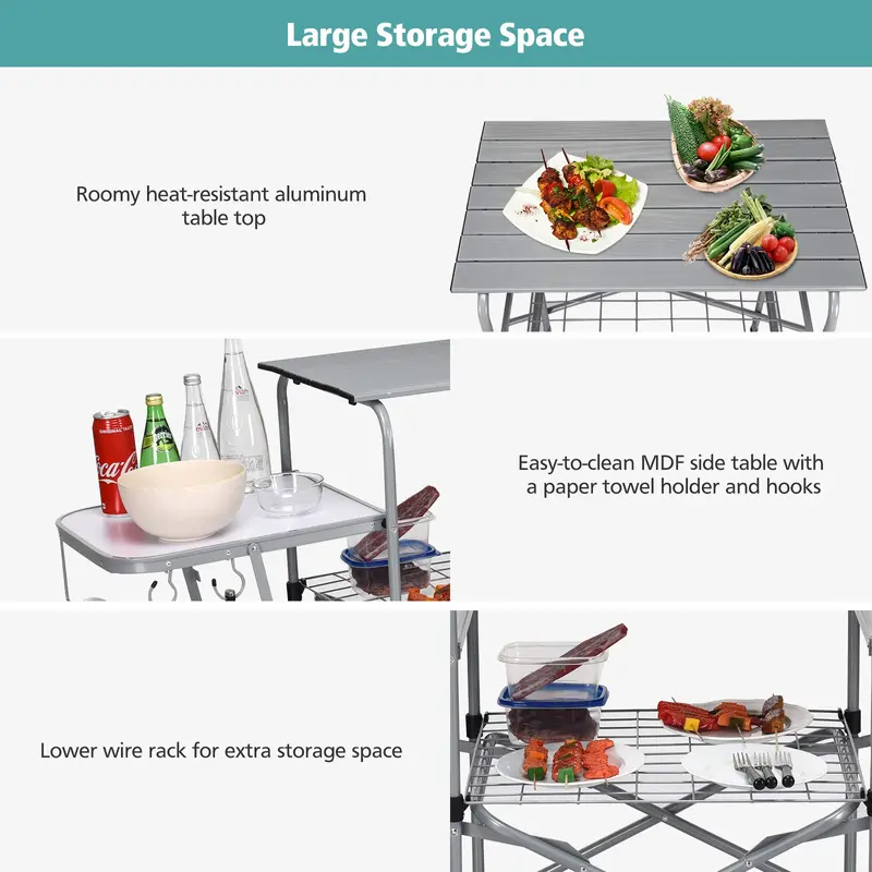 GoPlus-Klapptisch für Grillen, Aluminium-Außenküchentisch für Camping mit 26" Haupt-Arbeitsfläche