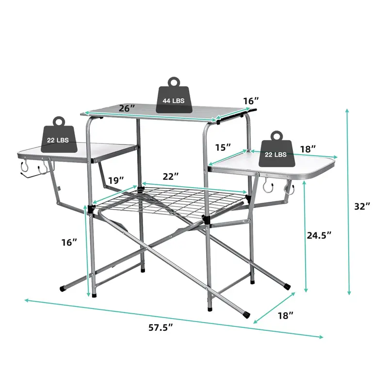 GoPlus-Klapptisch für Grillen, Aluminium-Außenküchentisch für Camping mit 26" Haupt-Arbeitsfläche