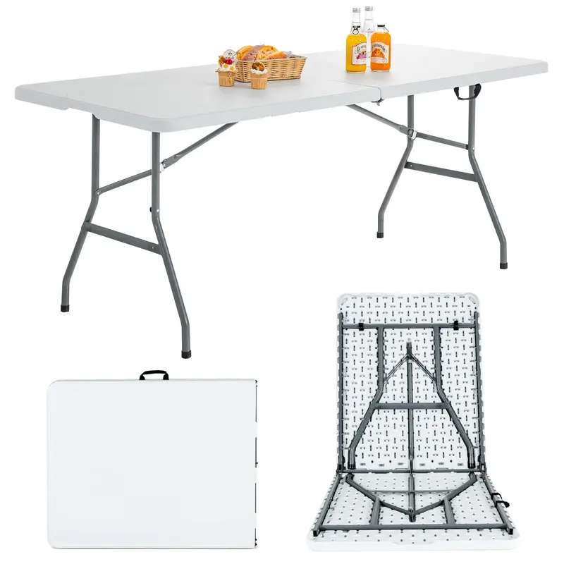 GoPlus-Klapptische, 1,83 m (6 ft) klappbarer Kunststoff-Kartentisch, tragbarer, robust ausgeführter Klaptisch mit Tragegriff