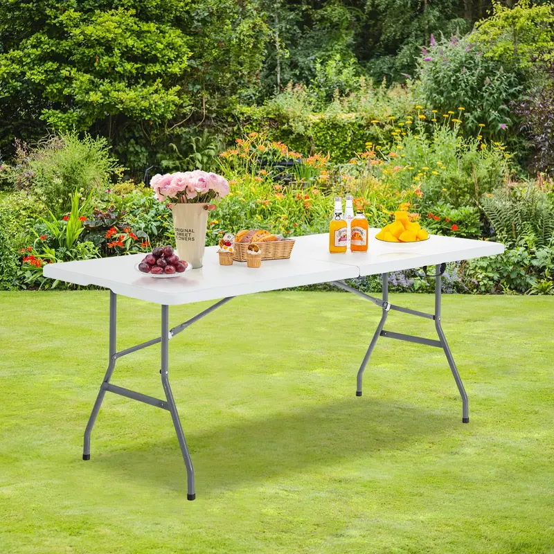GoPlus-Klapptische, 1,83 m (6 ft) klappbarer Kunststoff-Kartentisch, tragbarer, robust ausgeführter Klaptisch mit Tragegriff 2