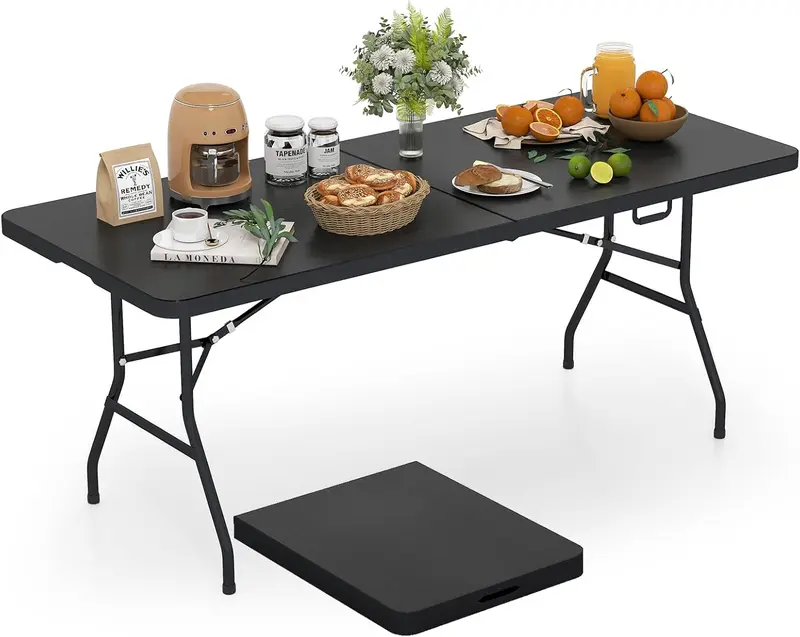 GoPlus-Klapptische, 1,83 m (6 ft) klappbarer Kunststoff-Kartentisch, tragbarer, robust ausgeführter Klaptisch mit Tragegriff