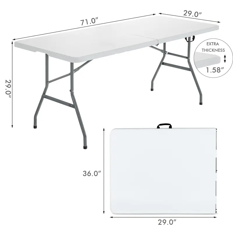 GoPlus-Klapptische, 1,83 m (6 ft) klappbarer Kunststoff-Kartentisch, tragbarer, robust ausgeführter Klaptisch mit Tragegriff