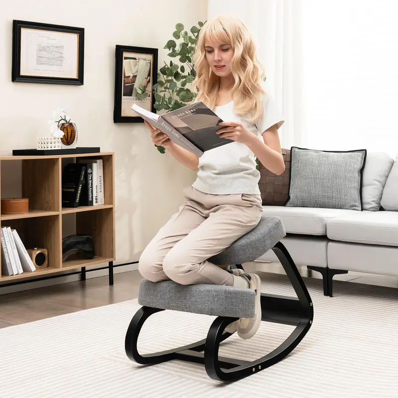 Goplus Kniefußhocker, ergonomischer Haltungssessel mit 10 cm dickem gepolstertem Kissen