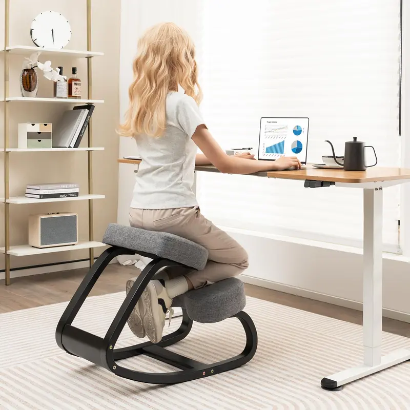 Goplus Kniefußhocker, ergonomischer Haltungssessel mit 10 cm dickem gepolstertem Kissen 2