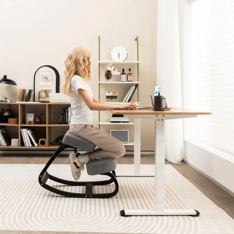 Goplus Kniefußhocker, ergonomischer Haltungssessel mit 10 cm dickem gepolstertem Kissen