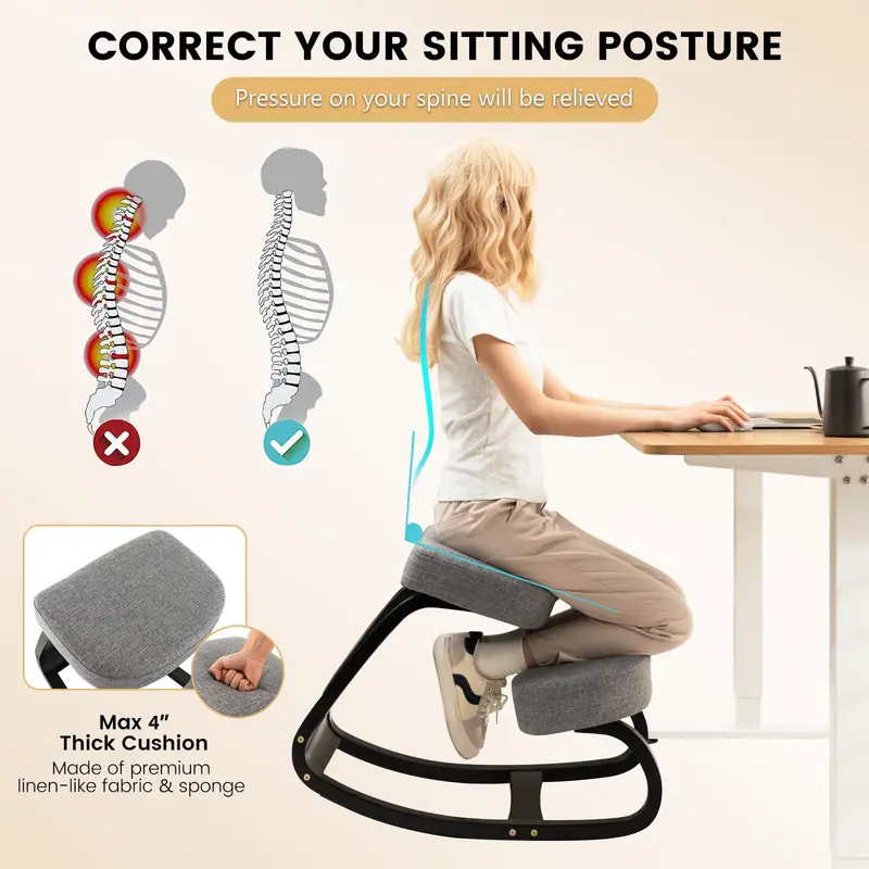 Goplus Kniefußhocker, ergonomischer Haltungssessel mit 10 cm dickem gepolstertem Kissen