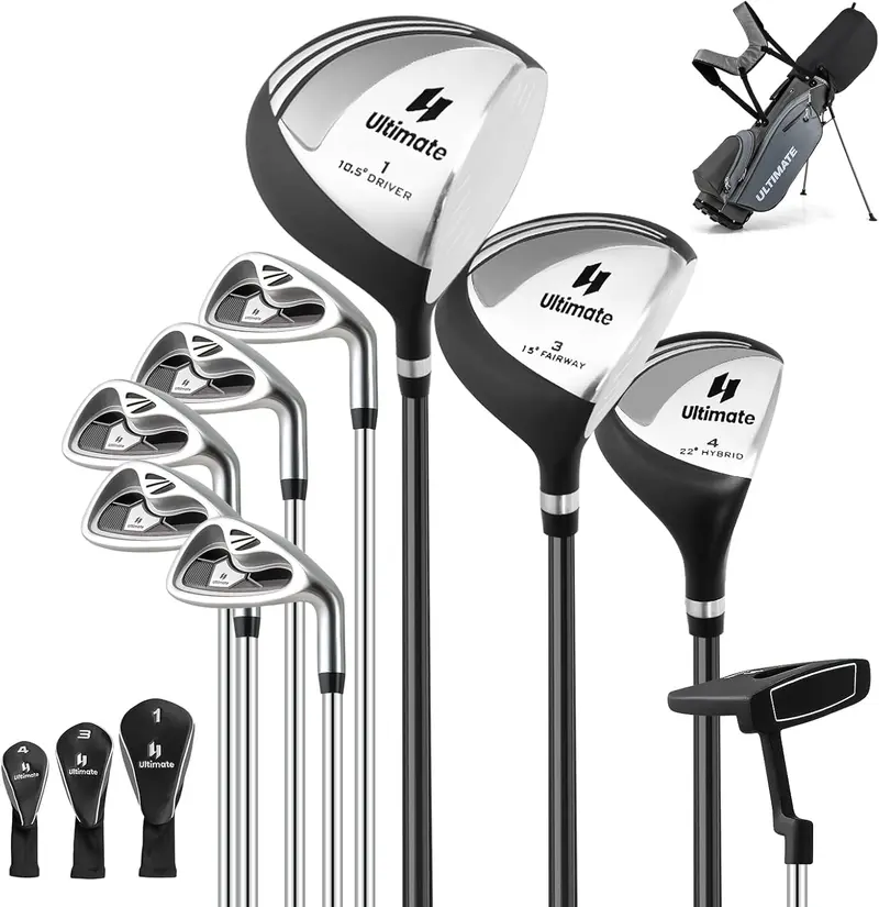 GoPlus Komplett-Golfclub-Set für Herren, 9-teilig mit Standbag, für Rechtshänder