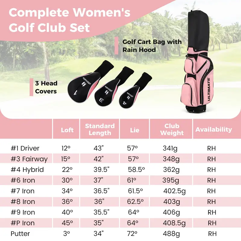 GoPlus Komplettes Golfschlägerset für Damen, 9-teilig mit Caddytasche