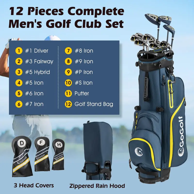 GoPlus Komplettes Golfschlägerset für Herren | 12-teiliges Rechtshänder-Golfschlägerset 2