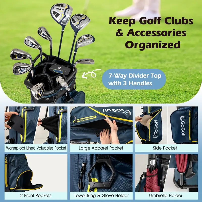 GoPlus Komplettes Golfschlägerset für Herren | 12-teiliges Rechtshänder-Golfschlägerset