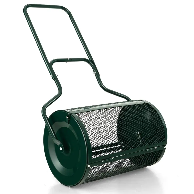 Goplus Kompoststreuer für Rasen, 60 cm (24 Zoll), leichter Metallgitter-Rasenroller mit doppelseitigen Verriegelungen für Top-Dressing und Aussaat