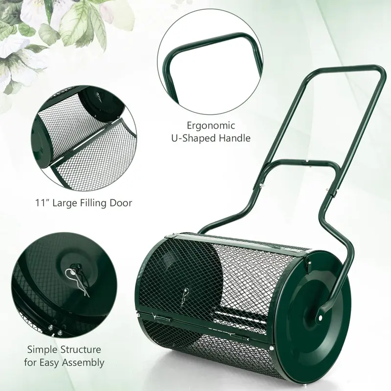 Goplus Kompoststreuer für Rasen, 60 cm (24 Zoll), leichter Metallgitter-Rasenroller mit doppelseitigen Verriegelungen für Top-Dressing und Aussaat 2