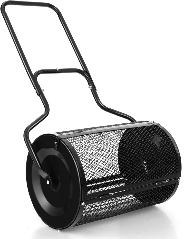 Goplus Kompoststreuer für Rasen, 60 cm (24 Zoll), leichter Metallgitter-Rasenroller mit doppelseitigen Verriegelungen für Top-Dressing und Aussaat