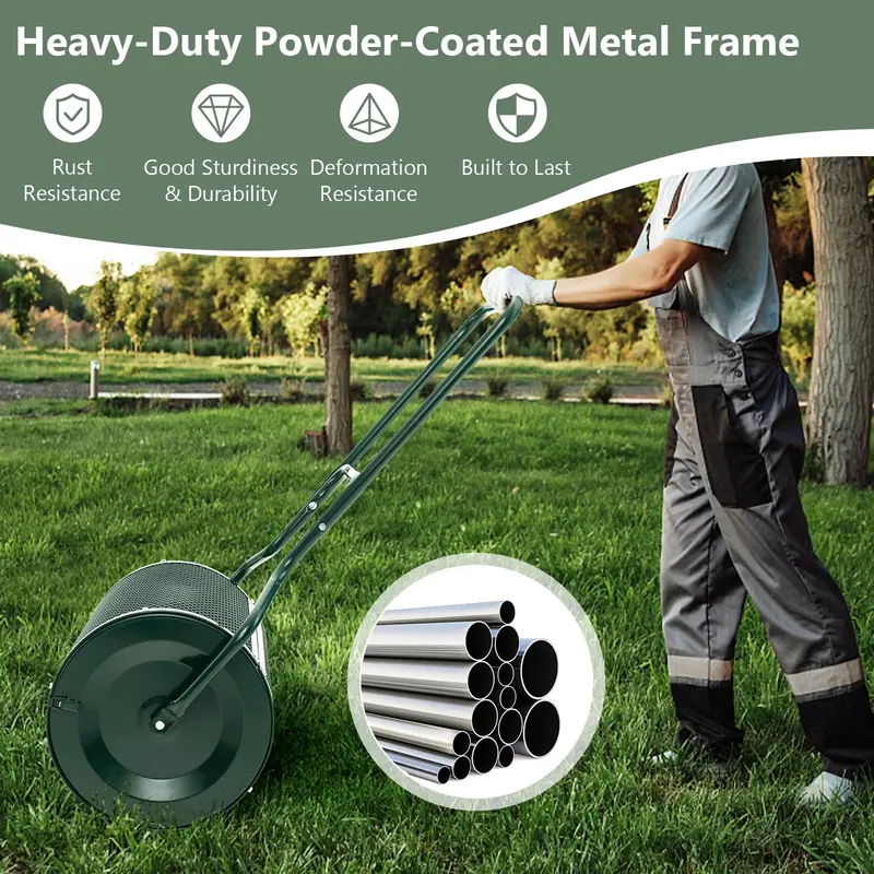 Goplus Kompoststreuer für Rasen, 60 cm (24 Zoll), leichter Metallgitter-Rasenroller mit doppelseitigen Verriegelungen für Top-Dressing und Aussaat