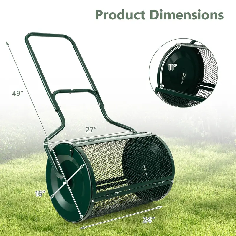 Goplus Kompoststreuer für Rasen, 60 cm (24 Zoll), leichter Metallgitter-Rasenroller mit doppelseitigen Verriegelungen für Top-Dressing und Aussaat