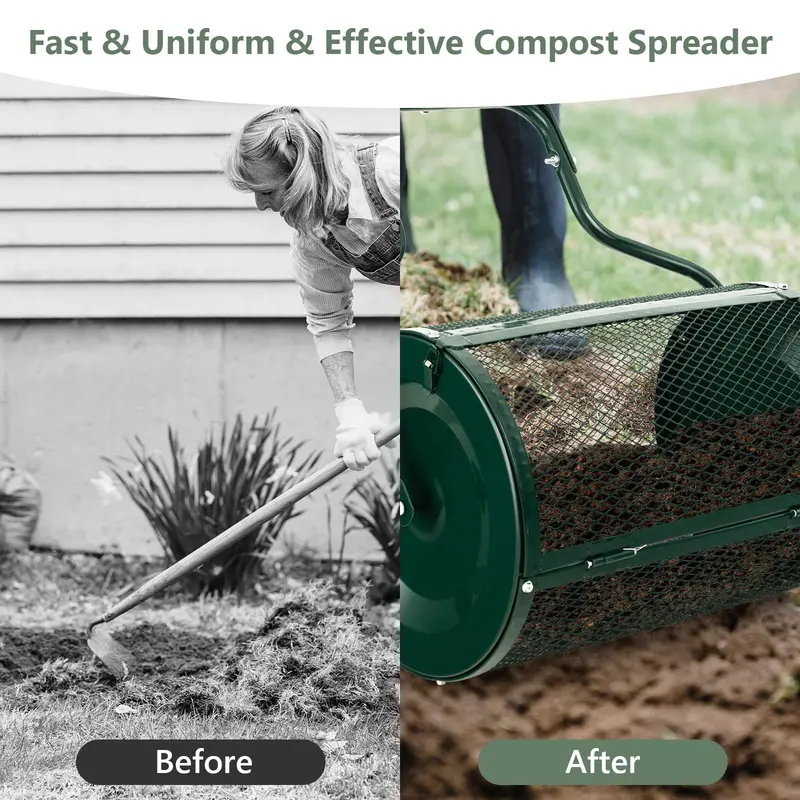Goplus Kompoststreuer für Rasen, 60 cm (24 Zoll), leichter Metallgitter-Rasenroller mit doppelseitigen Verriegelungen für Top-Dressing und Aussaat