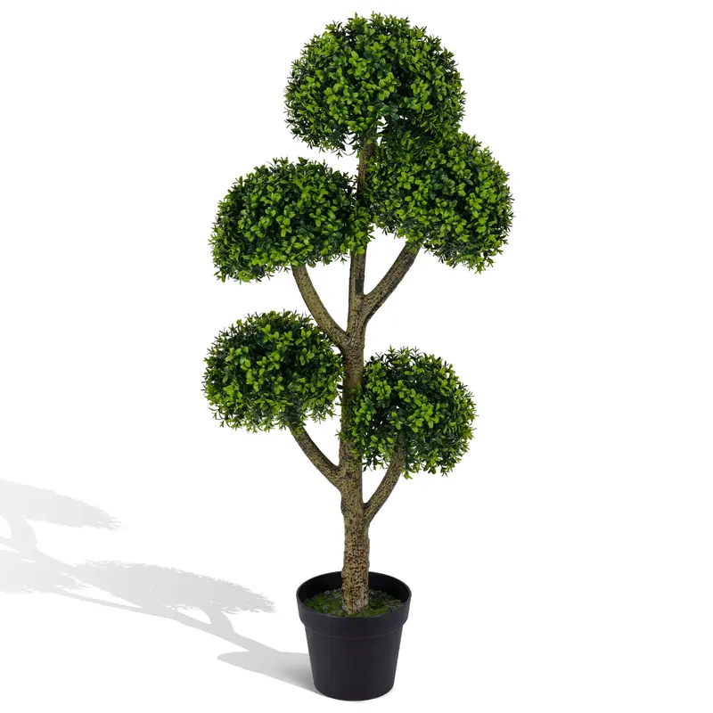 GoPlus-Künstlicher Buchsbaum-Topiary-Baum, 46 Zoll, mit 5 kugelförmigen Topiaries