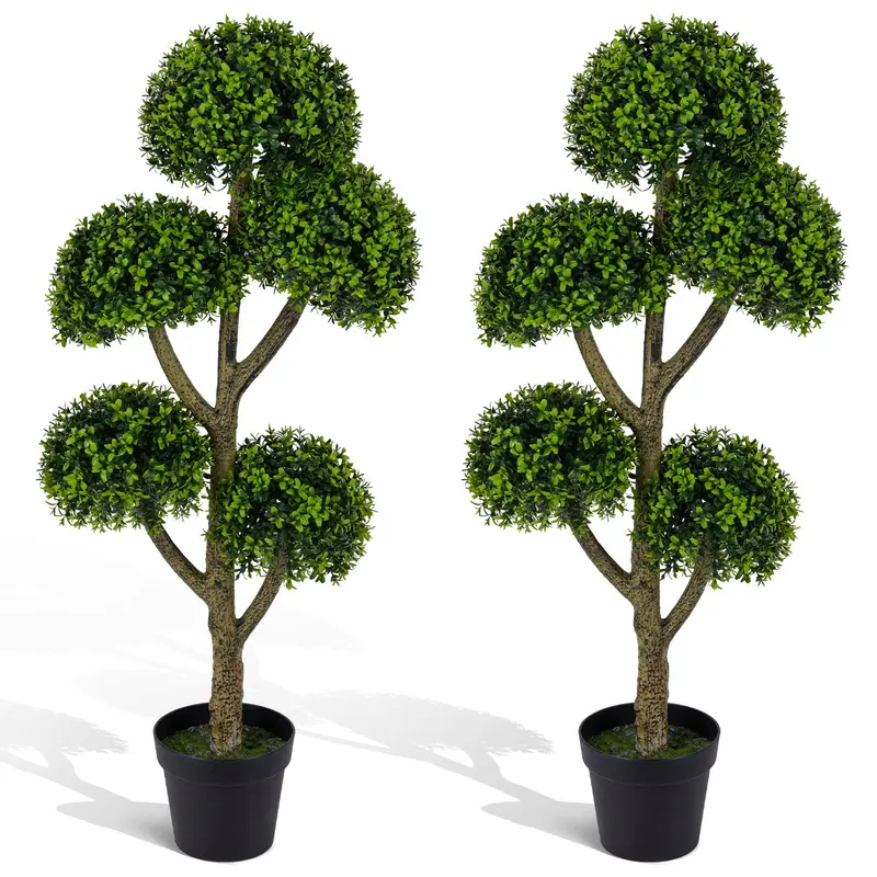 GoPlus-Künstlicher Buchsbaum-Topiary-Baum, 46 Zoll, mit 5 kugelförmigen Topiaries 2