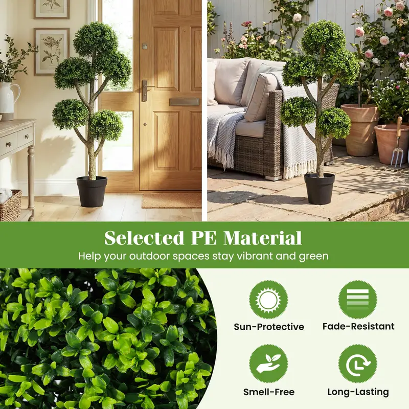 GoPlus-Künstlicher Buchsbaum-Topiary-Baum, 46 Zoll, mit 5 kugelförmigen Topiaries