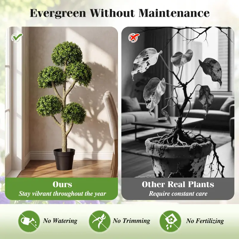 GoPlus-Künstlicher Buchsbaum-Topiary-Baum, 46 Zoll, mit 5 kugelförmigen Topiaries