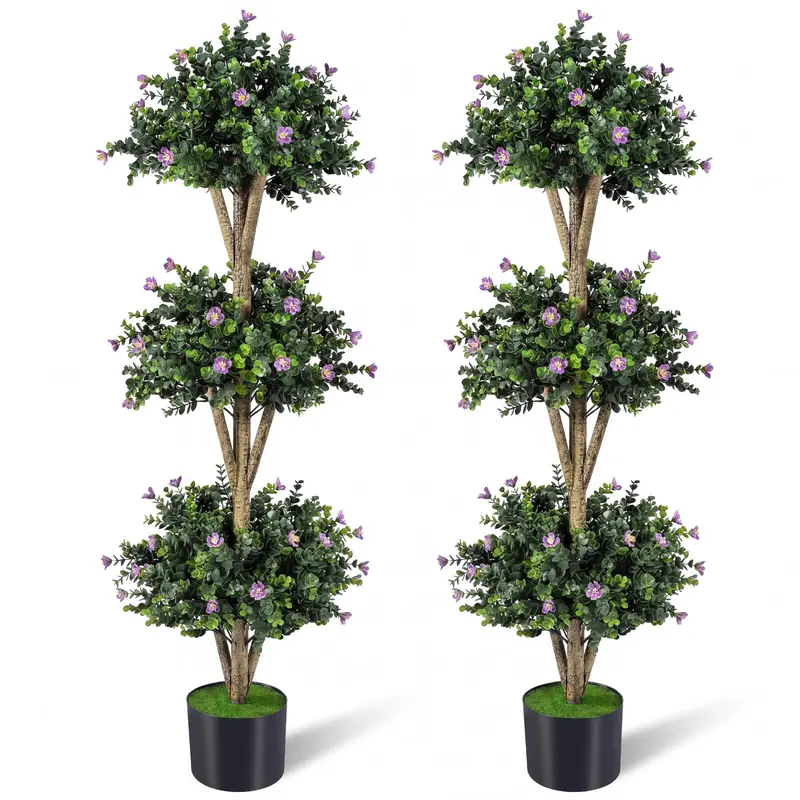 GoPlus-Künstlicher Buchsbaum-Topiary-Baum mit drei Kugeln, 51" Höhe, 59 Blüten und Kunststofftopf mit Zementfüllung