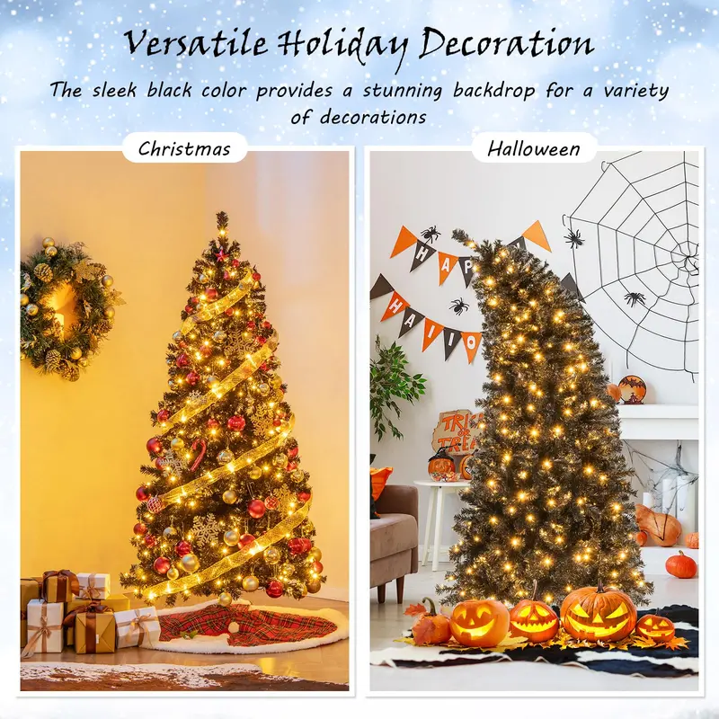 GoPlus-Künstlicher Halloween-Baum, 1,83 m, vorgefertigt mit Beleuchtung, schwarzer Weihnachtsbaum mit biegsarem oberen Abschnitt 2