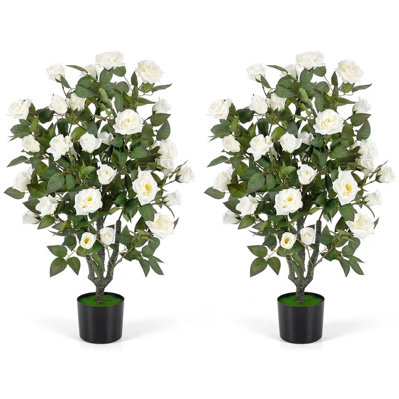 GoPlus-Künstlicher Rosenbaum mit 35,5 Zoll Höhe und 32 blühenden Rosen | Pflegeleicht