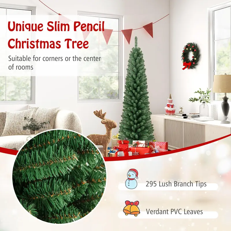 GoPlus-Künstlicher schmaler Weihnachtsbaum mit Schnellform-Technologie (1,5 m / 1,8 m / 2,1 m / 2,4 m)