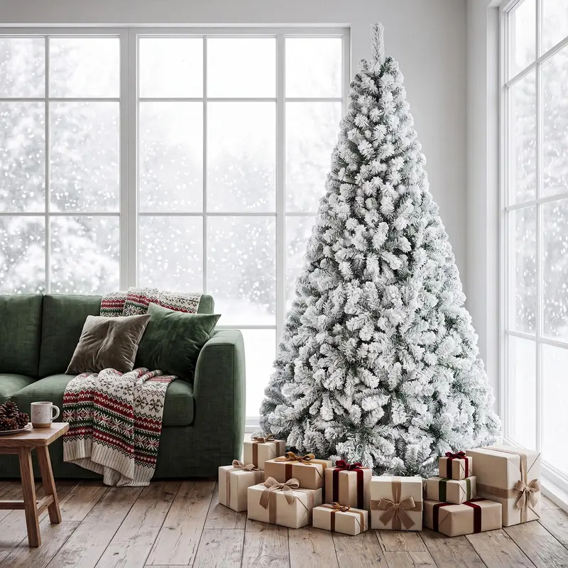 GoPlus-Künstlicher Weihnachtsbaum, 1,83 m / 2,74 m, unbeleuchtet, flockig, mit vollständigen Zweigspitzen und klappbarem Metallständer 2