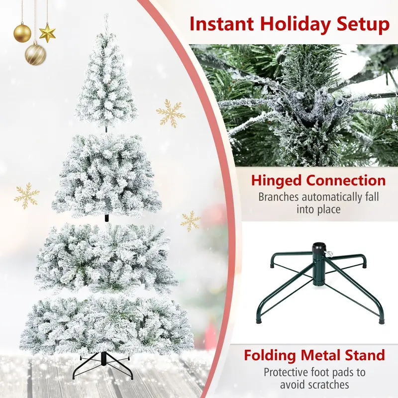 GoPlus-Künstlicher Weihnachtsbaum, 1,83 m / 2,74 m, unbeleuchtet, flockig, mit vollständigen Zweigspitzen und klappbarem Metallständer