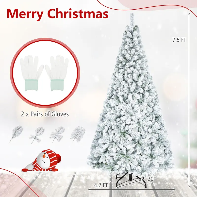 GoPlus-Künstlicher Weihnachtsbaum, 1,83 m / 2,74 m, unbeleuchtet, flockig, mit vollständigen Zweigspitzen und klappbarem Metallständer
