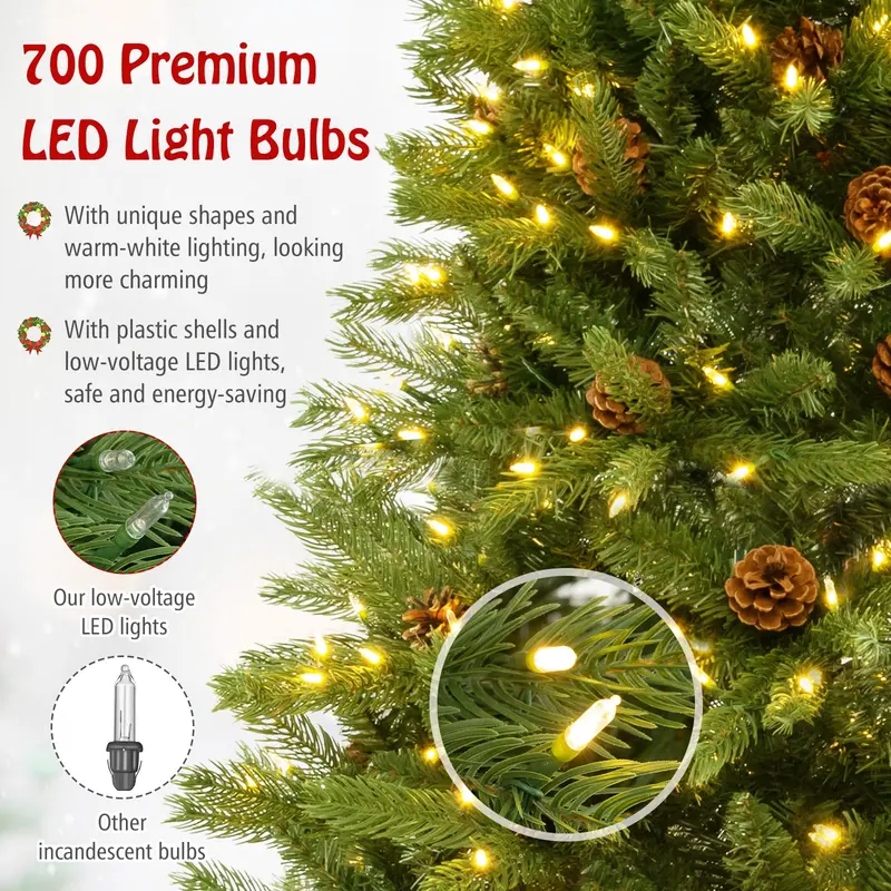 GoPlus-Künstlicher Weihnachtsbaum mit Vorverkabelung, Aufbau in 3 Minuten, 213 cm (7 ft), klappbar mit 360°-Schnellsteckverbinder