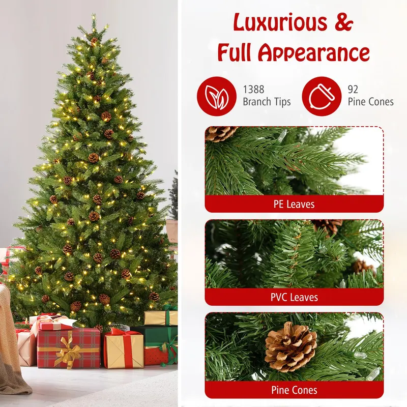 GoPlus-Künstlicher Weihnachtsbaum mit Vorverkabelung, Aufbau in 3 Minuten, 213 cm (7 ft), klappbar mit 360°-Schnellsteckverbinder