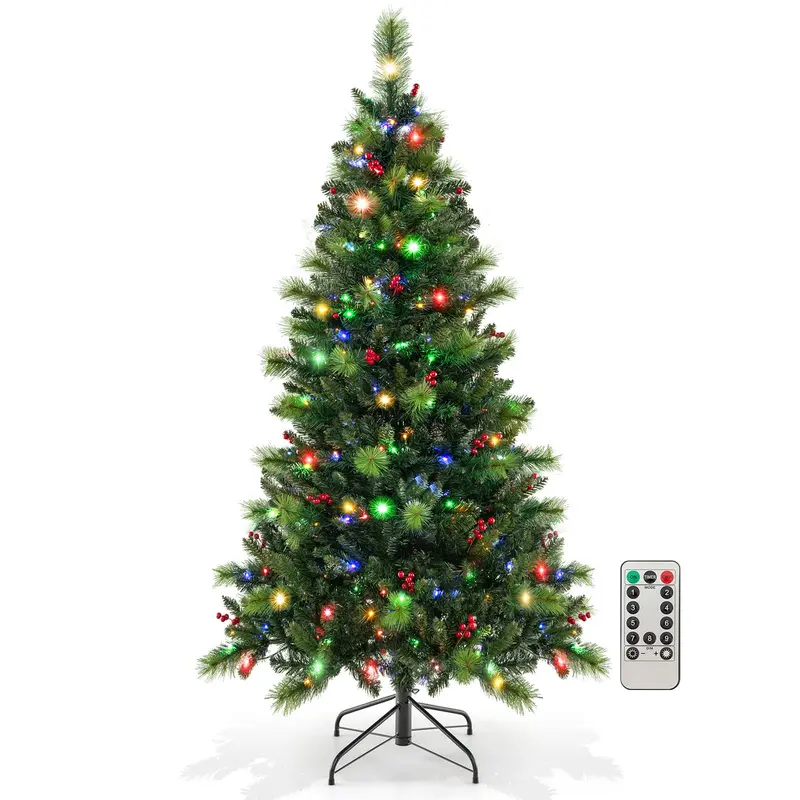 GoPlus-Künstlicher Weihnachtsbaum mit Vorverkabelung, klappbarer Weihnachtsbaum mit 670 PVC- und Kiefernnadeln-Zweigspitzen